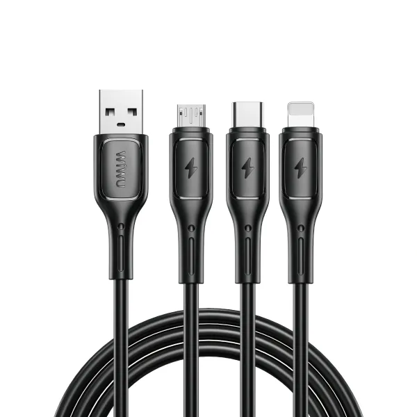 Кабель WIWU Starlink USB-A to Micro+USB-C+iP Cable (Black)